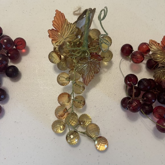 Set/3 Red & Yellow, Plastic Lucite Faceted Jeweled Grape‎ Clusters Leaves - Picture 7 of 8